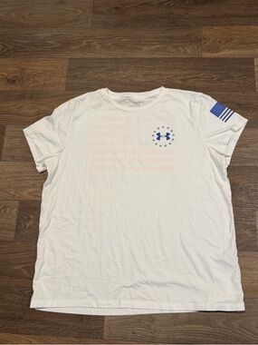 Under Armour Women’s White Short Sleeve Tee with the American Flag